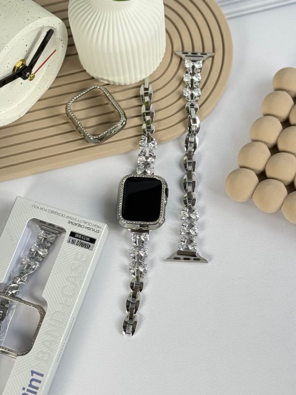 بند اپل واچ فلزی پاپیون کریستالی + گارد نگین دار (کدw5047) - Image 4