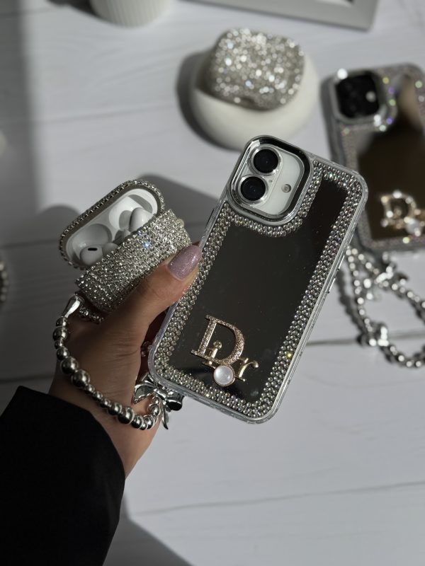 قاب Dior آینه ای دور نگین با آویز قلبی پاپیونی (کدC1989) - Image 6